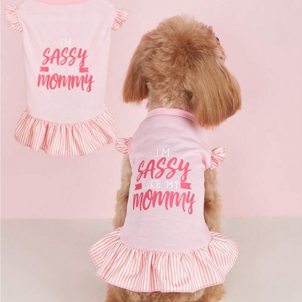 1pc Pink Polka Dot Bowknot Flying Sleeve Vest Skirt For Small Dogs, Teddy,